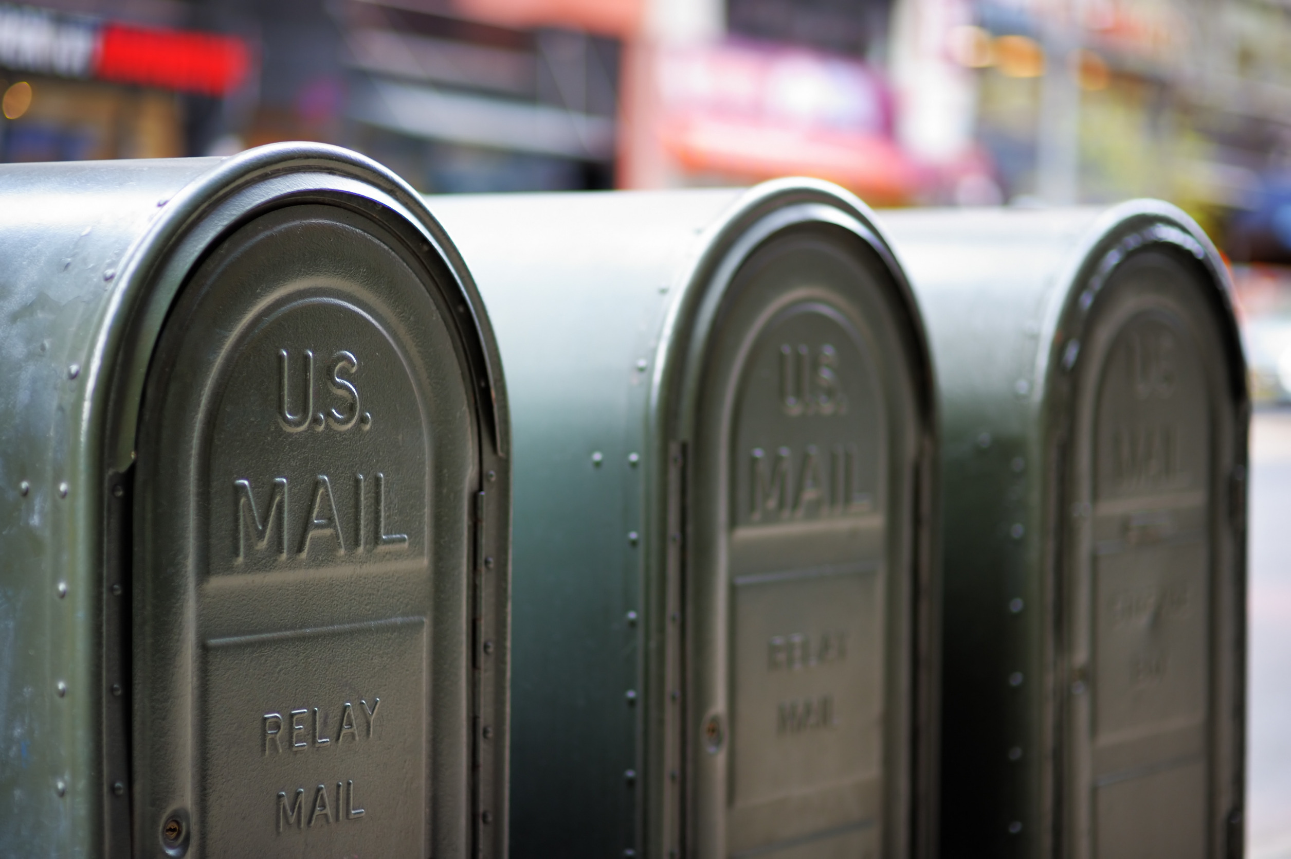 Row of outdoor mailboxes